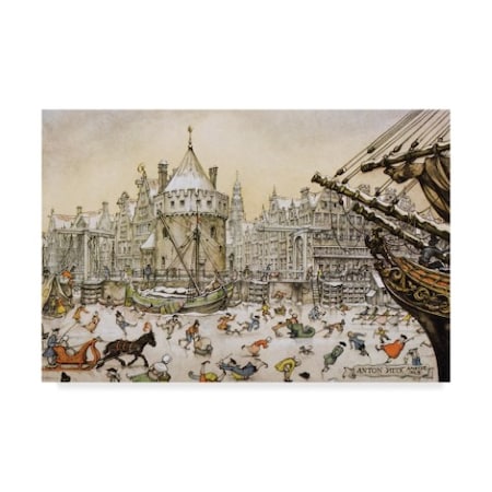 Anton Pieck 'Skating On The Harbor' Canvas Art,22x32